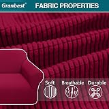Granbest High Stretch Sofa Cover 3 Seater Wine Red Non Slip Jacquard Spandex view 4