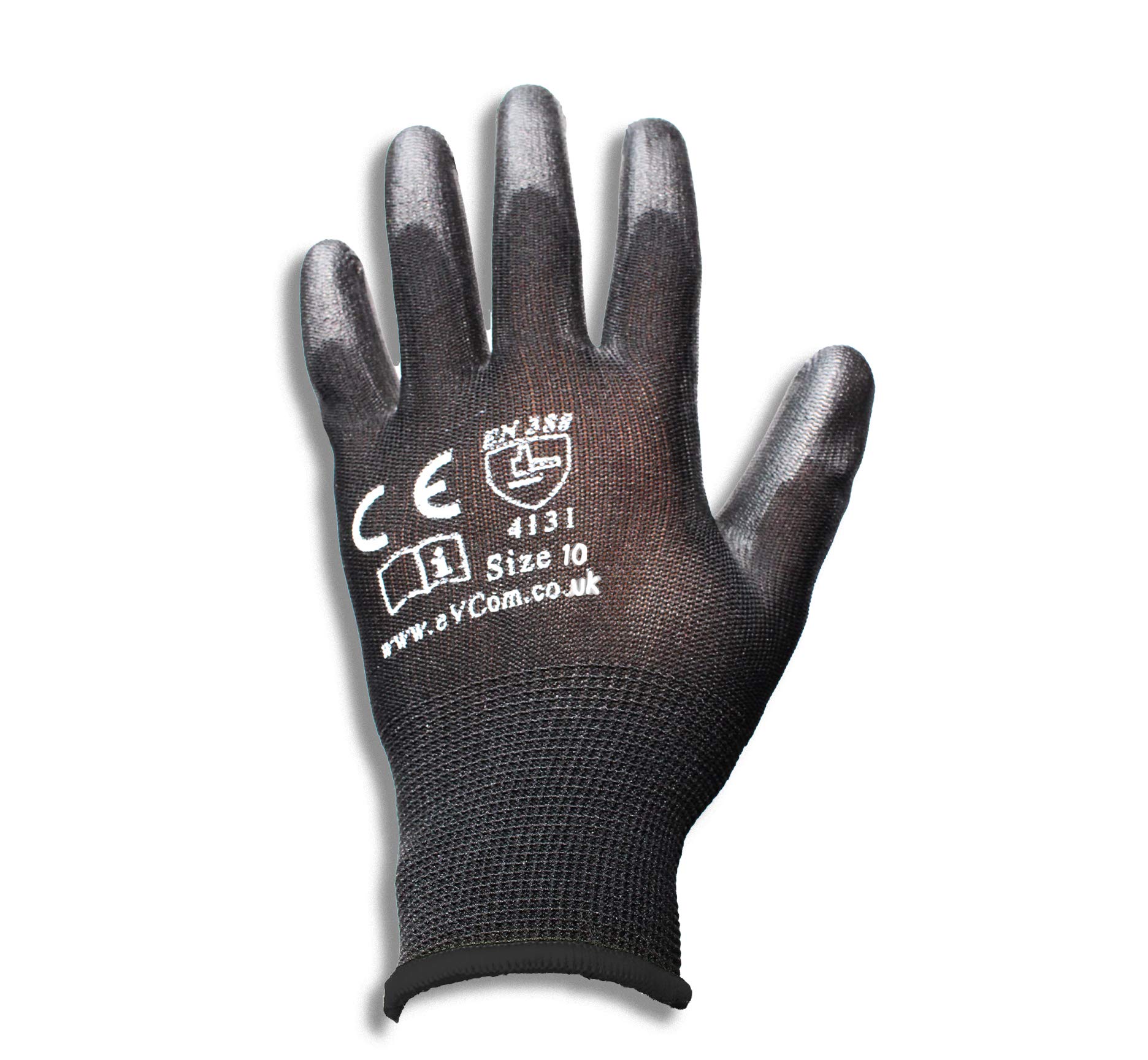 eVCom 12pairs PU Coated Black Work Gloves (improved quality). For Builders, Mechanics, Construction, Logistics & Gardening chores (XL)