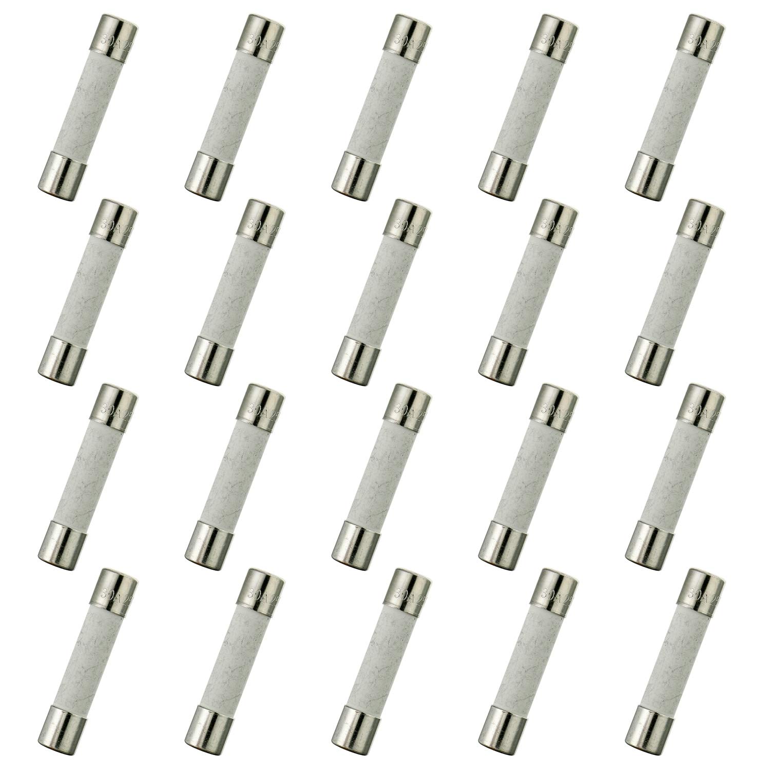 HUAREW T30AL250V 20 Pcs 6x30 mm 0.24 x 1.18 inch Slow Blow Ceramic Tube Fuses 30A 250V