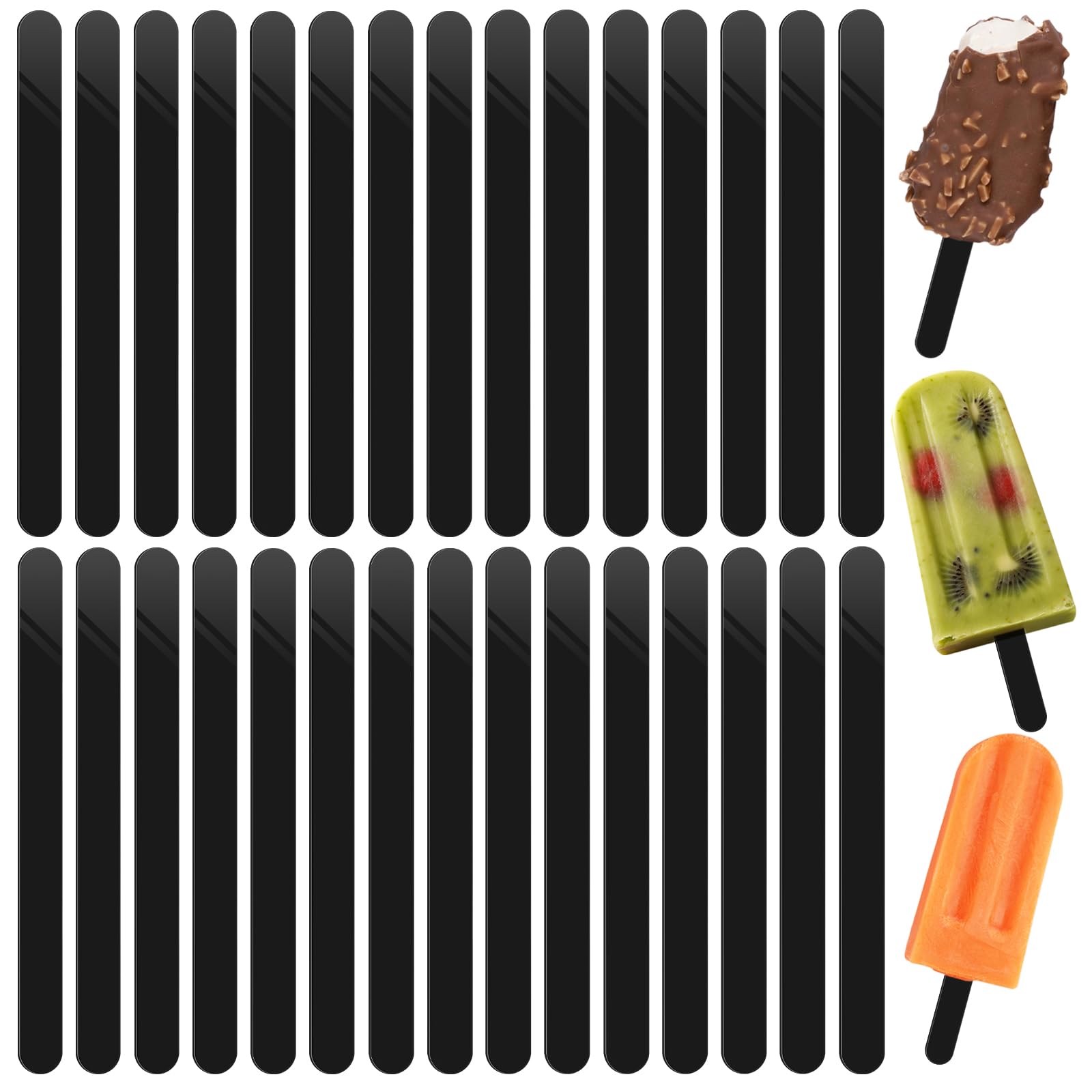 Photo 1 of 30 Pieces Black Popsicle Sticks 4.5 Inch Acrylic Cakesicle Sticks Reusable Ice Pop Sticks Plastic Popsicle Sticks for DIY Cake Pop, Candy Desserts, Crafts Art(Black)