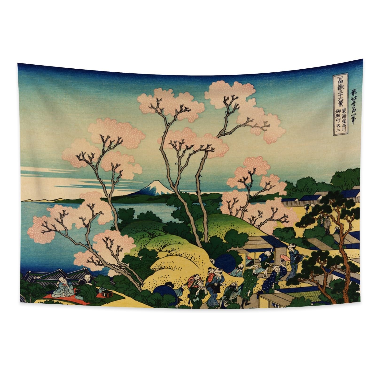 YONGFOTO 100x70cm Ukiyo-e Tapestry Mount Fuji 36 Views Room Wall Hanging the Fuji from Gotenyama at Shinagawa on Tokaido Landscape Wall Art Japanese Traditional Painting Toyo Style Tapestries