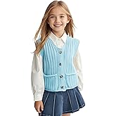 MACNOORA Girl's Christmas Sweater Vest Kids Red Sweater Vest V Neck Crochet Cardigan 2025 Fall Winter Vest, 5-14 Years