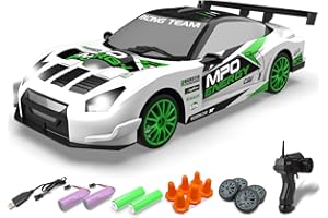 RACENT 1:24 Scale RC Drift Car, 10MPH 4WD Remote Control Car with LED Light, Racing and Drifting Wheels, 2 Rechargeable Batteries, Perfect Toy Gift for Boys, Girls, Kids