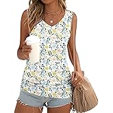 Anydoll Womens Tank Tops Summer V Neck Sleeveleeve Shirts Casual Ruched Tunics