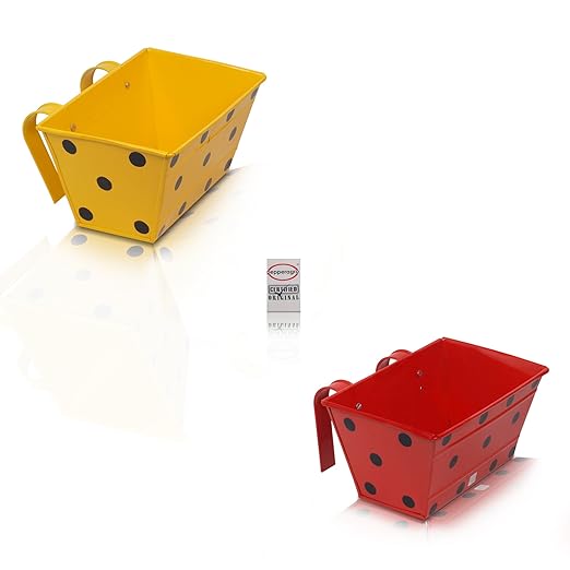 Pepper Agro Gardening Railing Balcony Planter Decorative Polka Dotted Hanging pots Metal Plant Container Assorted Colours Set of 2