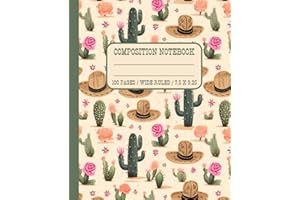Composition Notebook Wide Ruled: Cute Cowboy Hat and Cactus Pattern Journal | Cowgirl Aesthetic Western School Supplies For T