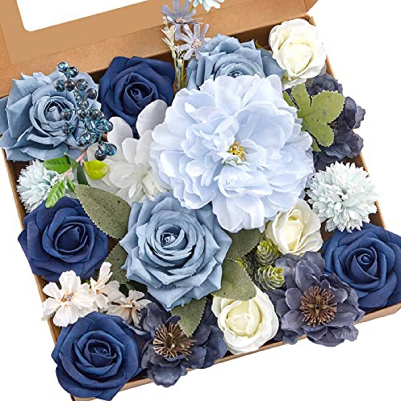 Hausdec Dusty Blue Flowers Combo for DIY Wedding Bridal Bouquets Centerpieces Home Decorations
