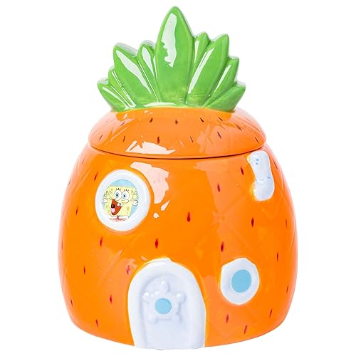 Silver Buffalo SpongeBob SquarePants Small Sculpted Ceramic Snack Jar Featuring Pineapple House and SpongeBob SquarePants, 5.2” x 5.2” x 6.6”