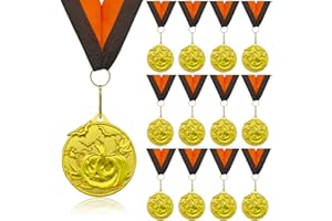 DONRIME Halloween Pumpkin Medals - 12 Pcs Gold Metal Halloween Party Supplies with V Neck Ribbons for Kids Adults Halloween, Costume Parties, Fall Season, Holiday Parties