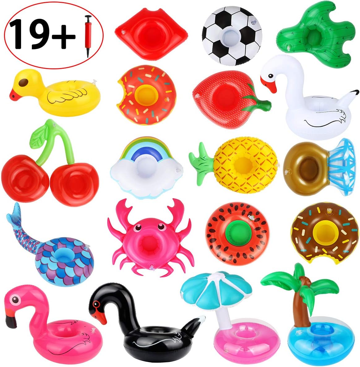 Dreampark Inflatable Drink Holders, 20 Pack Drink Floats Inflatable Cup Coasters with Mini Air Pump for Pool Party and Kids Bath Toys