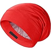 OLESILK Silk Bonnet for Sleeping Women: 100% Mulberry Silk for Frizz Free Curly, Adjustable Strap for Non Slip, Red