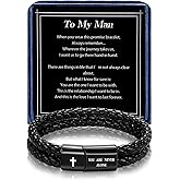 Alissl Men's Leather Bracelet with Cross Bible Verse, Double Layer Black Genuine Leather Bracelet for Men, Christian Religious Inspirational Valentine Gift for Men Dad Husband Boyfriend Grandson Son