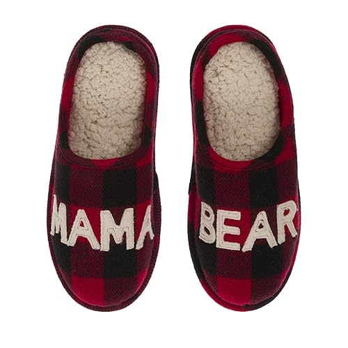 women's dearfoams mama bear plaid clog slippers