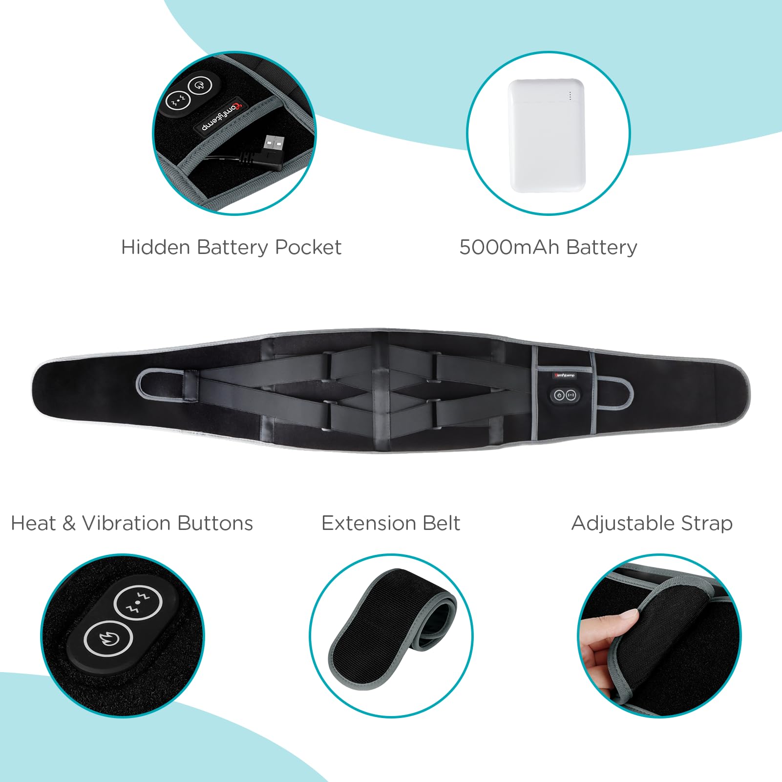 Comfytemp Cordless Heating Pad with Massager for Back Pain Relief, Portable Lower Back Massager FSA Eligible Wearable Rechargeable, Birthday Gifts for Grandma Grandpa Dad Mom Men Women 3 Heat Auto-Off