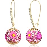 unixmoment Bohemian Handmade Sparkly Crystal Flower Ball Dangle Drop Earrings Rhinestone Floral Leverback Earrings For Women