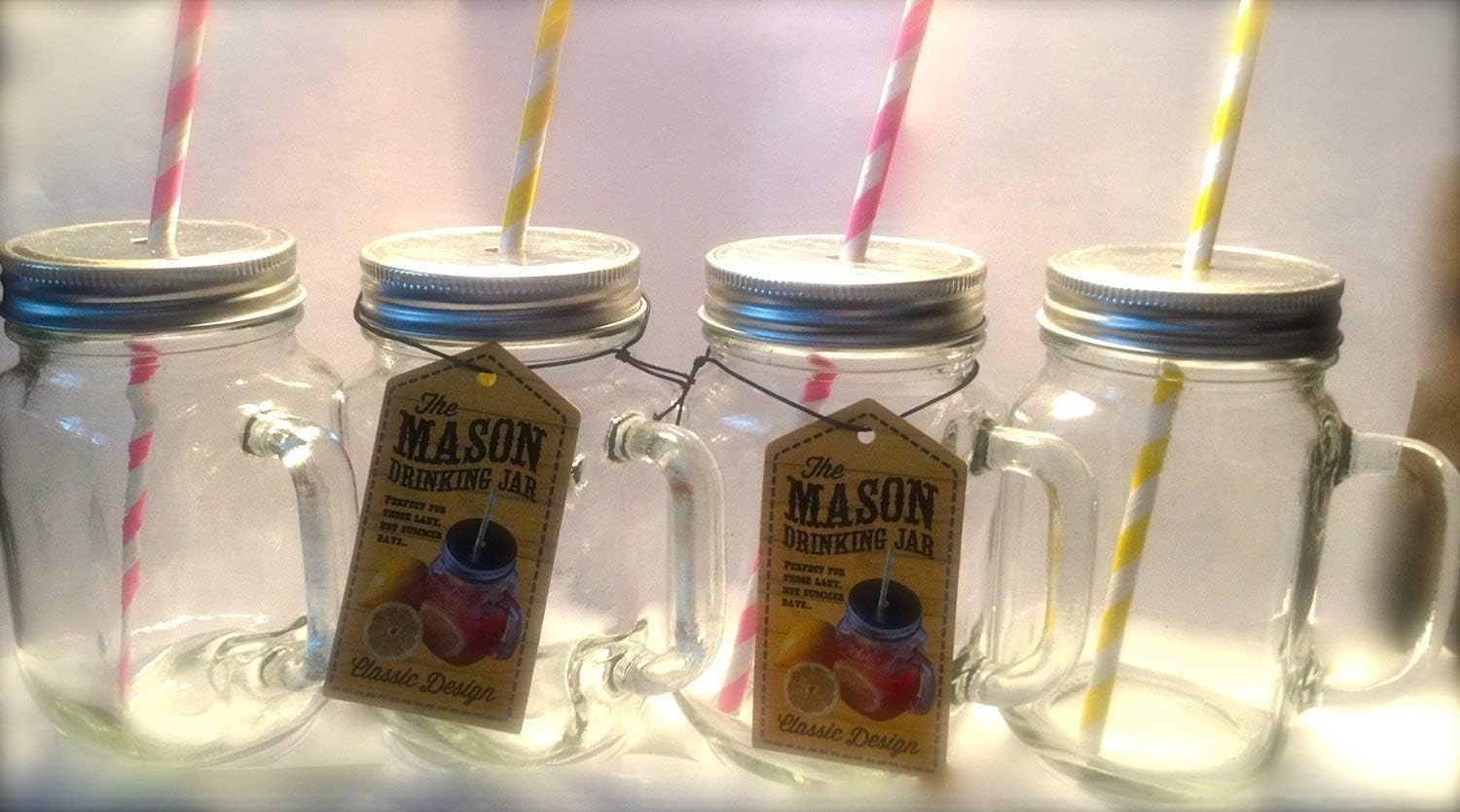 Pack of 4 Mason Jar glasses - Mason Jug glasses/Tennessee jar glasses/Jeremiah Weed Style Drinking jars with straws