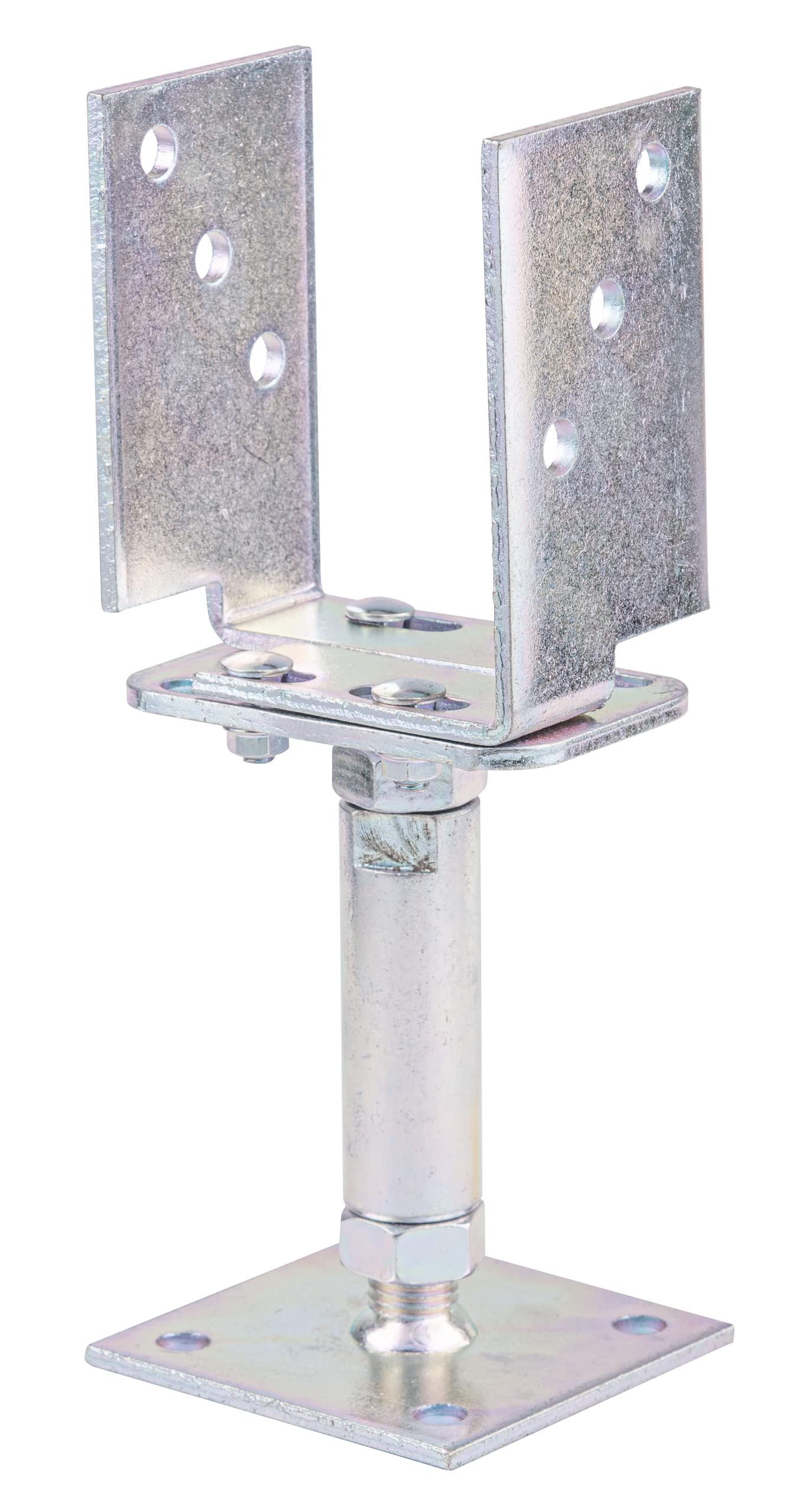 Alberts 218058 U-Post Support | Height and Width Adjustable and Screw-On | Galvanised | Thick Layer Passivated | Width 71-161 mm | Height 150-190 mm