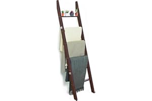 TIDYFY 6 Tier Wooden Blanket Ladder - Rustic Style Quilt Ladder for Blankets - Blanket Rack for Wall - Blanket Holder - Farmhouse Decor Accent Furniture for Living Room (Brown, 6 Tier)