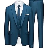 WULFUL Men’s Slim Fit Suit One Button 3-Piece Blazer Dress Business Wedding Party Jacket Vest & Pant