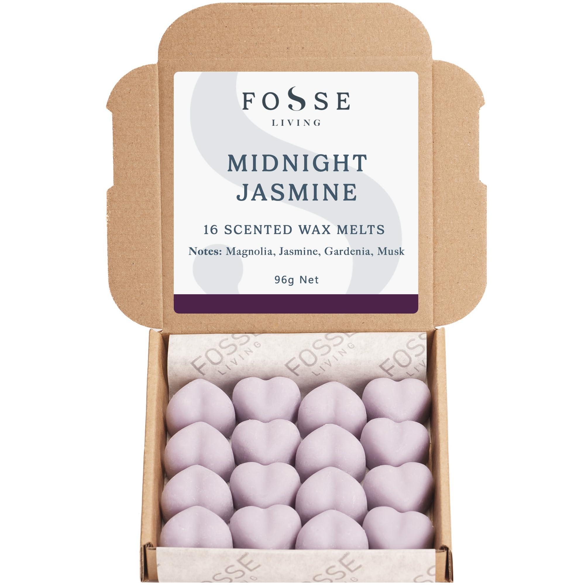 Midnight Jasmine Soy Wax Melts 16 Pack | Heady Floral, Romantic & Sultry | Natural, Vegan & Plastic Free | Up to 96 Hrs Scent | Pet Safe | Handmade in UK – Fosse Living