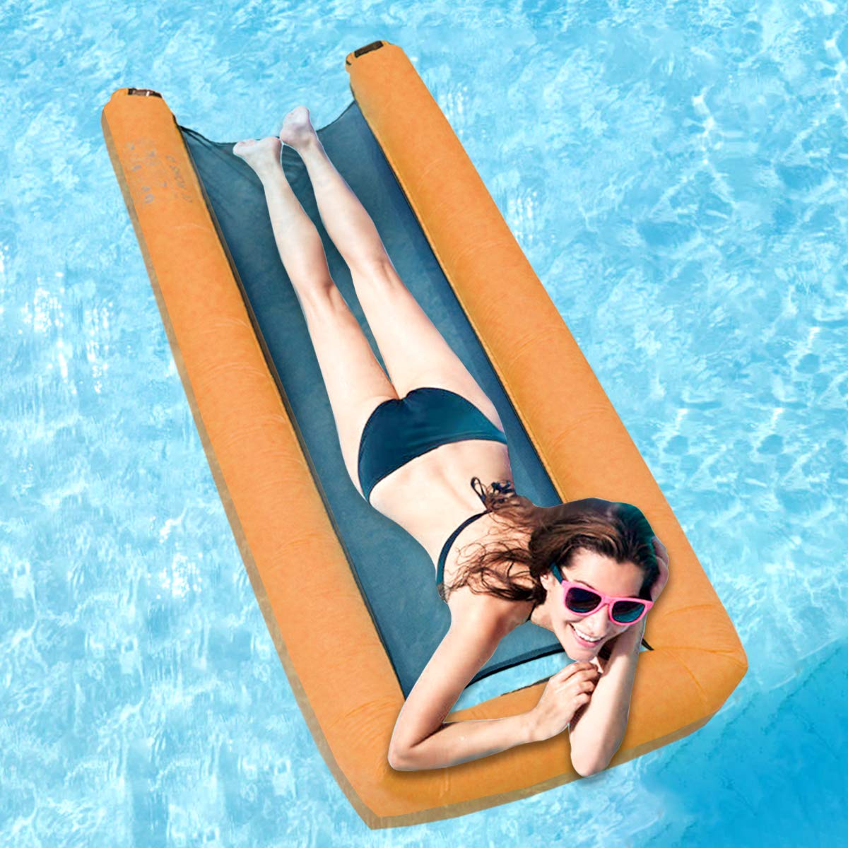 Dreampark Inflatable Water Hammock Pool Floats Portable Floating Lounger Chair for Adults & Kids, Summer Swimming Pool Beach Travel Accessories, 440lb Capacity Fast Inflated-Orange