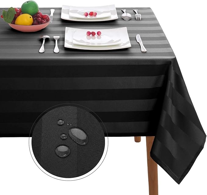 Hiasan Black Striped Rectangle Tablecloth Stain Resistant and