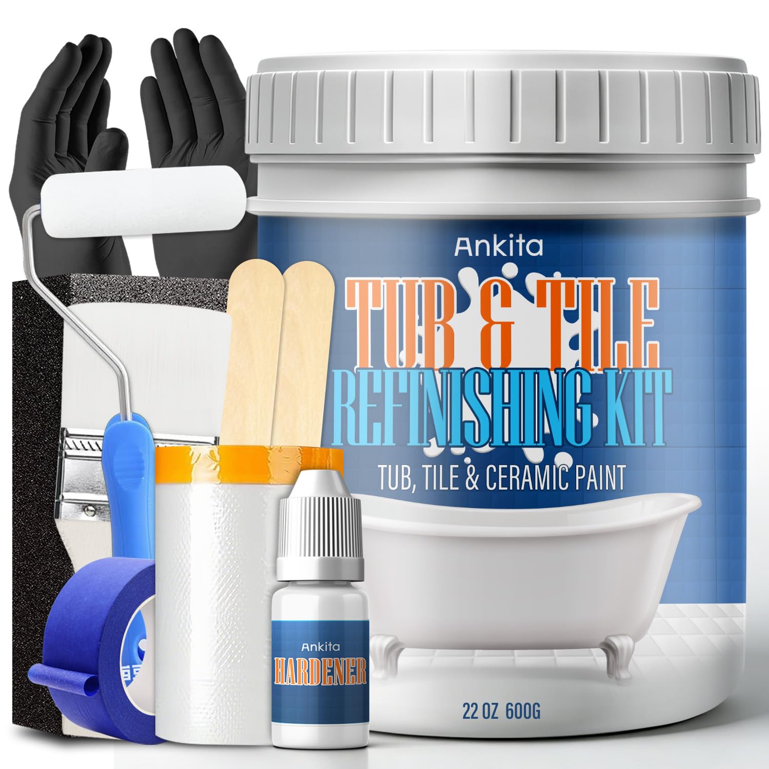 Photo 1 of Specialty Tub and Tile Paint, Water-based Tub and Tile Refinishing Kit with Tools, Quick-Dry Tub Paint for Bathtub, No Odor Shower Paint, Bathroom Tile Paint, User-friendly on Tubs, Tile, Shower, Sink (Pure White)