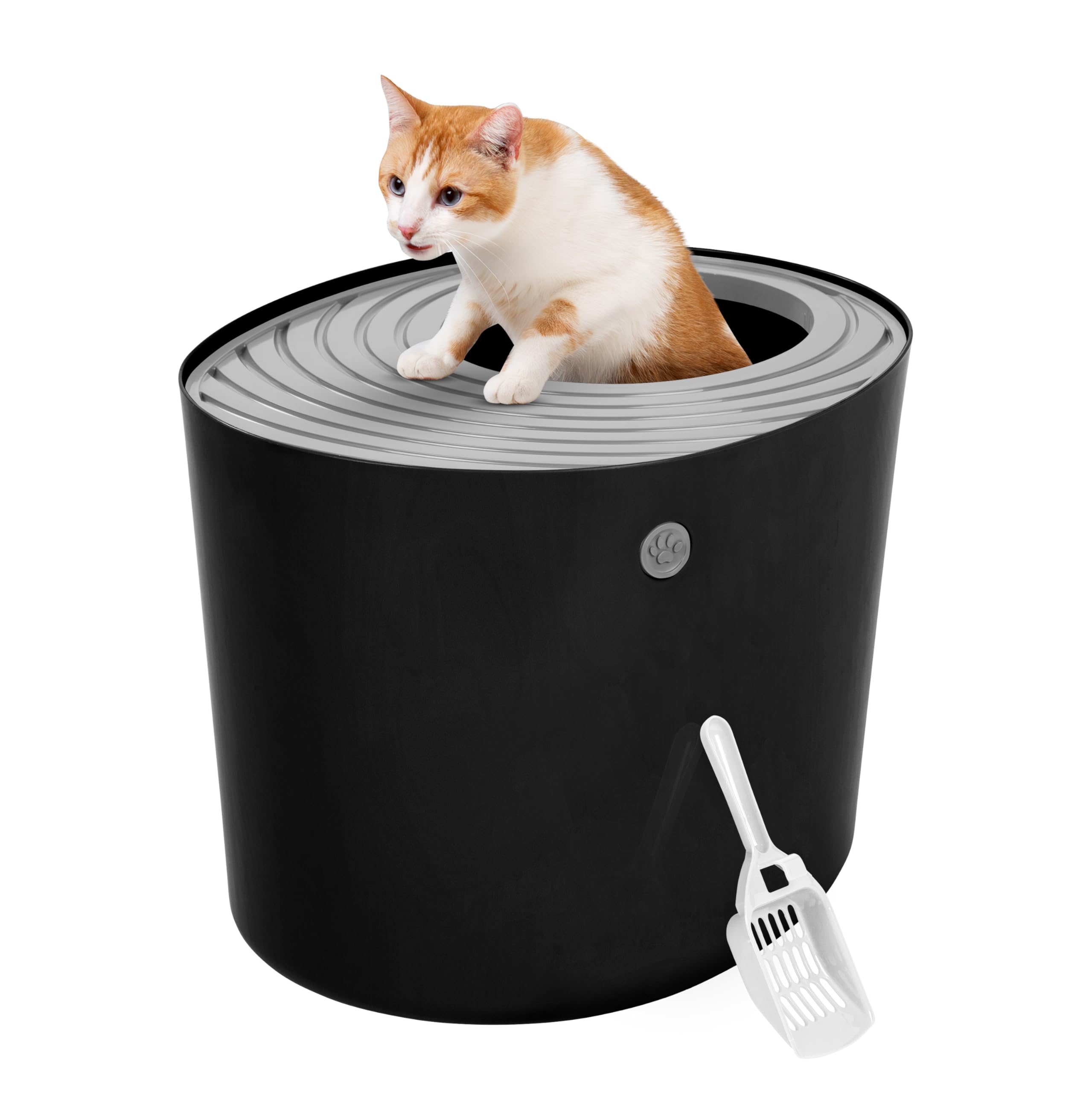 Iris Ohyama Cat Litter Box with Scoop, Up to 7kg, Black/Gray, Top Entry, Cat Litter Tray, Enclosed, For Kitten, High Sided, Hooded, Large, Jumbo, BPA Free, Deep, Easy to Clean, PUNT-530
