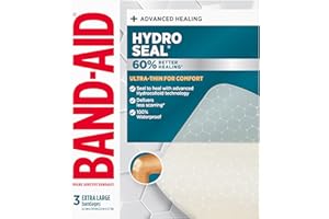 BAND-AID Brand Hydro Seal Ultra-Thin Hydrocolloid Bandages for Advanced Healing, 100% Waterproof Adhesive Bandages for Wound 