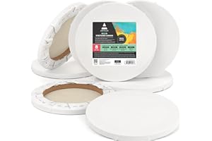 ARTEZA Round Stretched Canvas, 10 Inch Diameter, Pack of 8, Blank White Canvas Boards for Acrylic, Oil and Gouache Painting