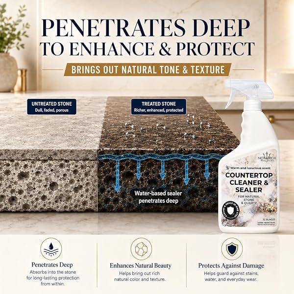 NOYATECH COUNTERTOP CLEANER & SEALER – STREAK-FREE SPRAY FOR GRANITE, MARBLE & QUARTZ | CLEANS & PROTECTS IN ONE STEP | USDA BIOPREFERRED, NON-TOXIC, NO FILM