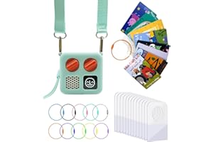 THISNESS Silicone Case for Yoto Mini and Card Holder for Yoto Cards, Protective Silicone Adventure Jacket with Shoulder Strap, 200 PCS Tabs 10 Loops Kids Travel Carrier of Yoto Accessories, Aqua