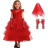 CCJRLM Girls Tulle Dress Red Lydia Deetz Easter Pageant Princess Dresses Birthday Party Dress 3-12Y
