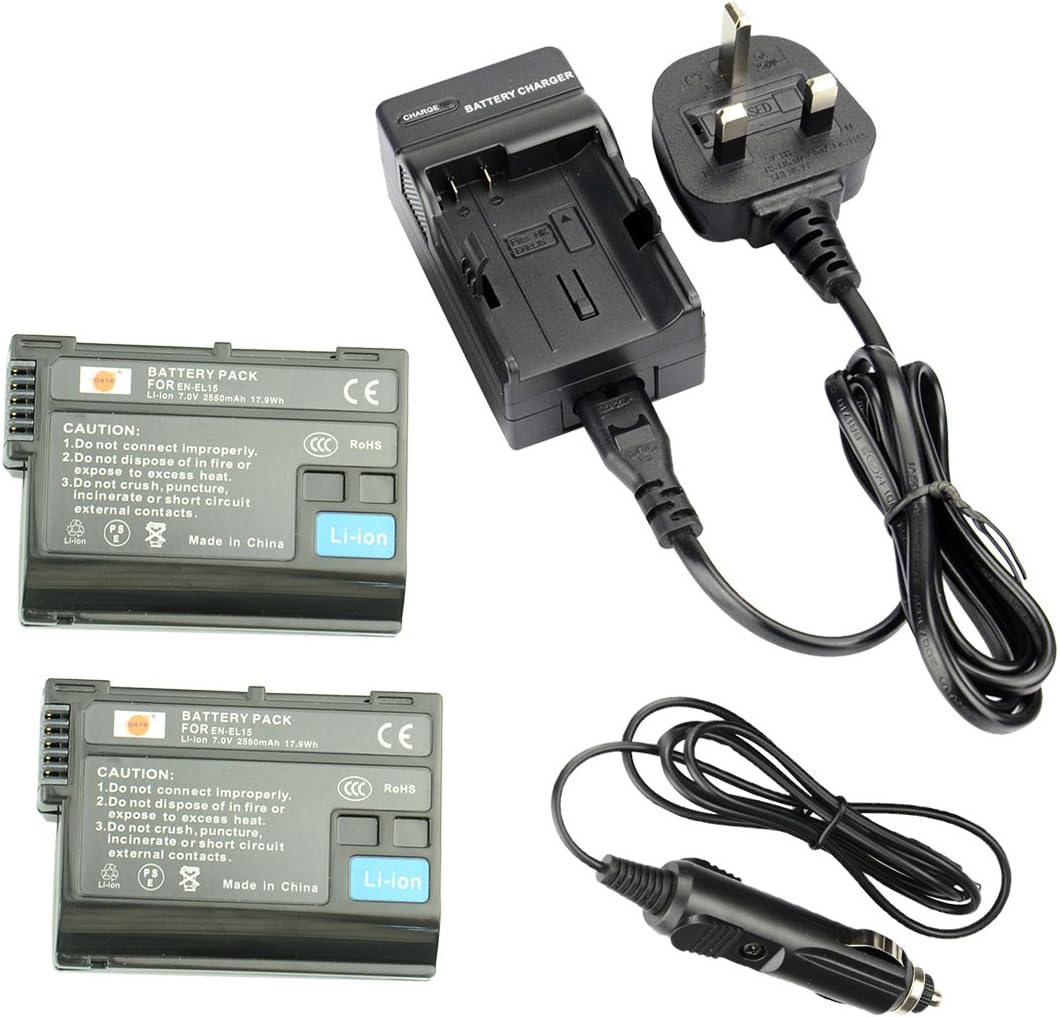 DSTE® 2x EN-EL15 Rechargeable Li-ion Battery + DC113U Travel and Car Charger Adapter for Nikon 1 V1 D600 D610 D750 D800 D800E D810A D7000 D7100 D7200 Camera as Nikon ENEL15