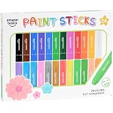 Amazon Basics Tempera Paint Sticks for Kids and Students, Washable, Twist-Up Design, 24 Colors