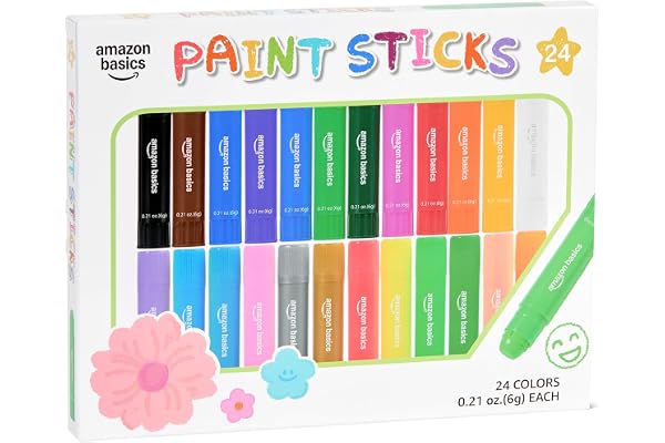 Amazon Basics Tempera Paint Sticks, Washable, for Kids and Students, Set of 24 Colors