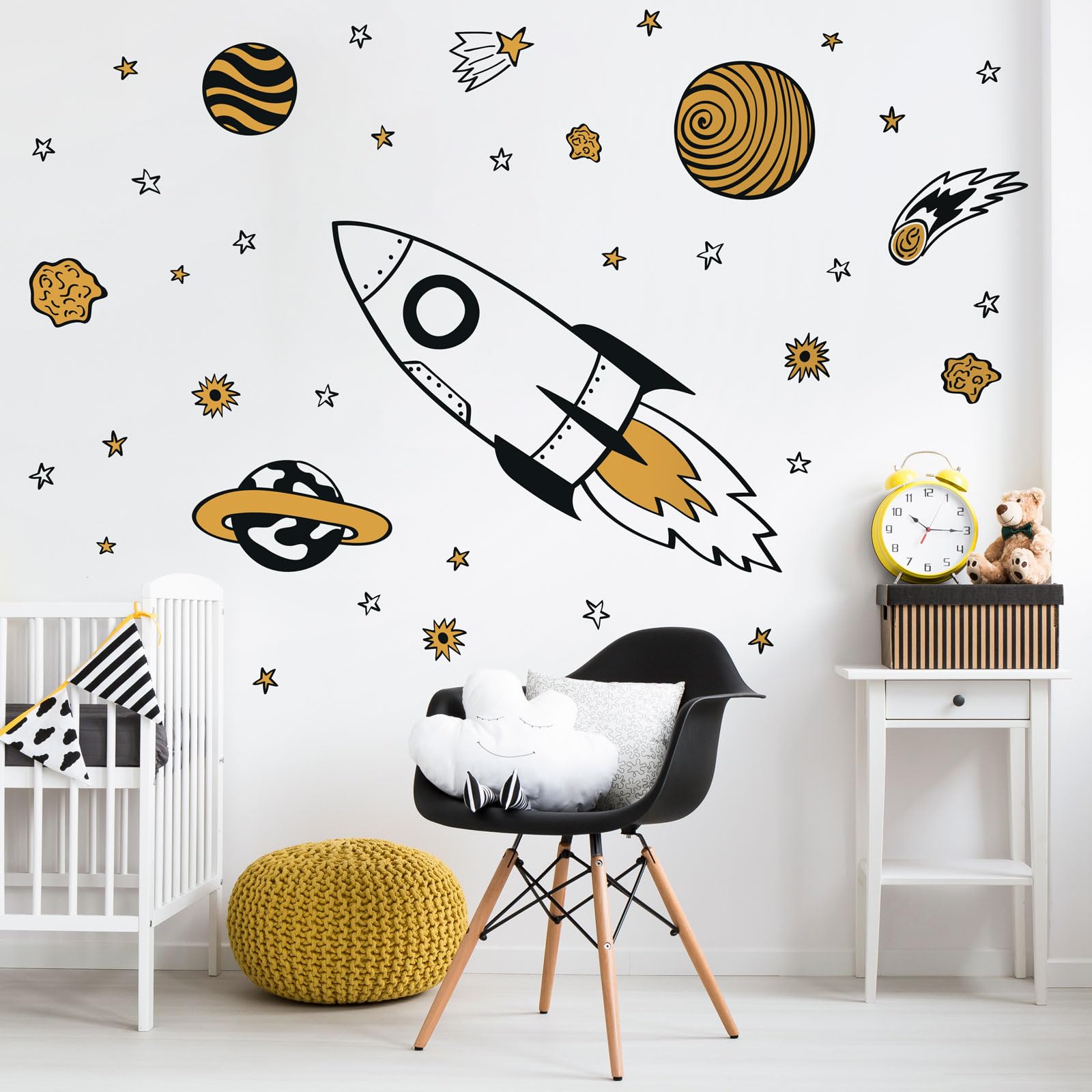 Stickerscape Rocket Wall Stickers (Orange Rocket) | Planet Wall Decals, Space Stickers for Walls, Space Wall Decor| Easy to Apply, Cleanly Removable