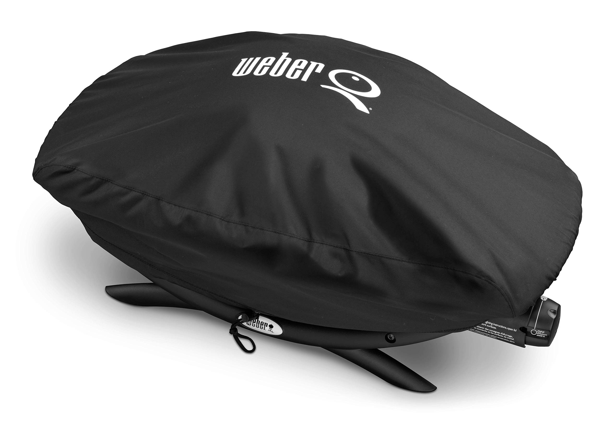 Weber Premium BBQ Cover/For Q 100/1000 Series Barbecues, Breathable Water-Resistant Fabric with UV Protection and Drawstring Closure, Black, 31.5 x 44 x 67 cm