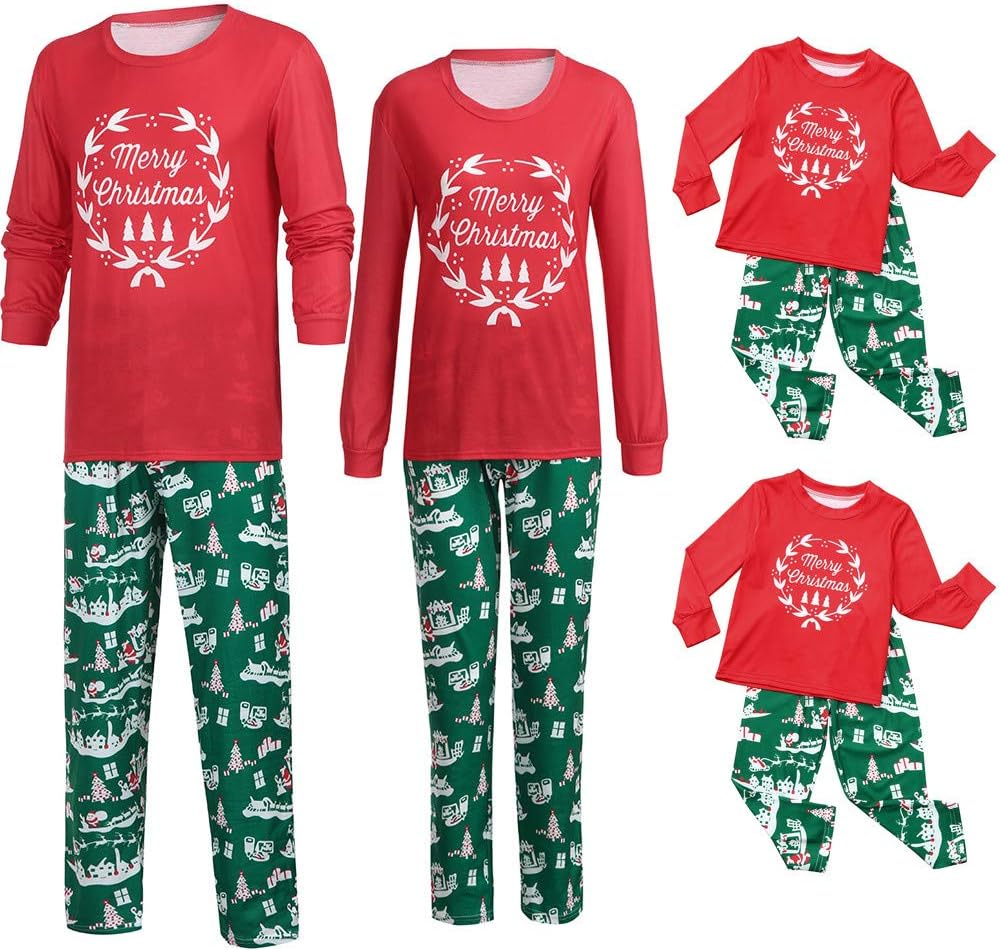 Christmas Family Pyjamas,Women Family Mom Christmas Pajamas Indoor Shirt Pants Sets 2Pcs Sleep Nightwear