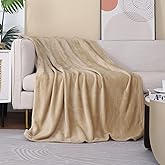 JIAHANNHA Flannel Fleece Blanket Throw Size(50 by 60 Inches),Beige Throw Blanket for Couch Sofa Bed 280GSM,Super Soft Plush Cozy and Lightweight Warm Bed Blanket for All Season