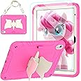 TOMORRY for iPad (A16) 11th Generation 11 Inch 2025/iPad 10th Generation Case 10.9 Inch 2022 with Tempered Glass Screen Protector,Unicorn Stand,Shoulder Strap,for iPad 10 Case Kids Girls (Hot Pink)