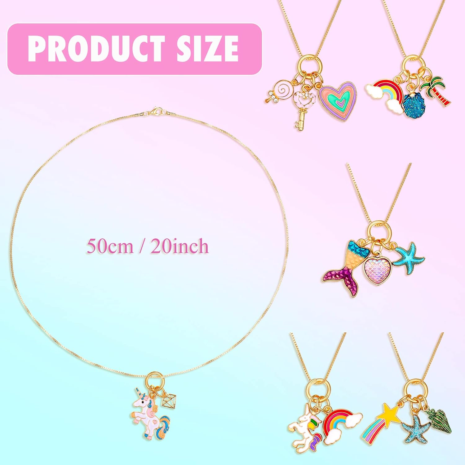 Hicarer 6 Pieces Unicorn Necklaces Mermaid Necklace Cute Rainbow Necklaces Love Heart Necklaces for Princess Party Favors: Jewelry