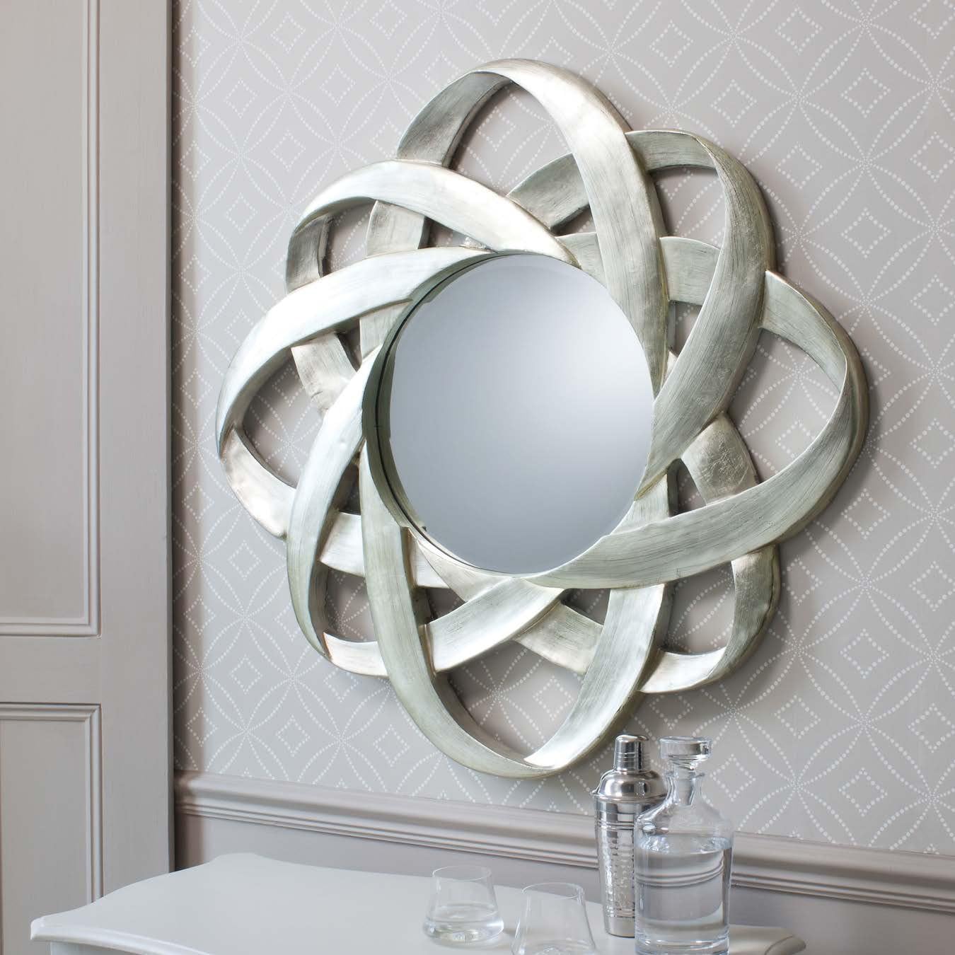 Constellation Round Modern Silver Leaf Wall Mirror Bargain - 38"Inches (96.5cm) Diameter