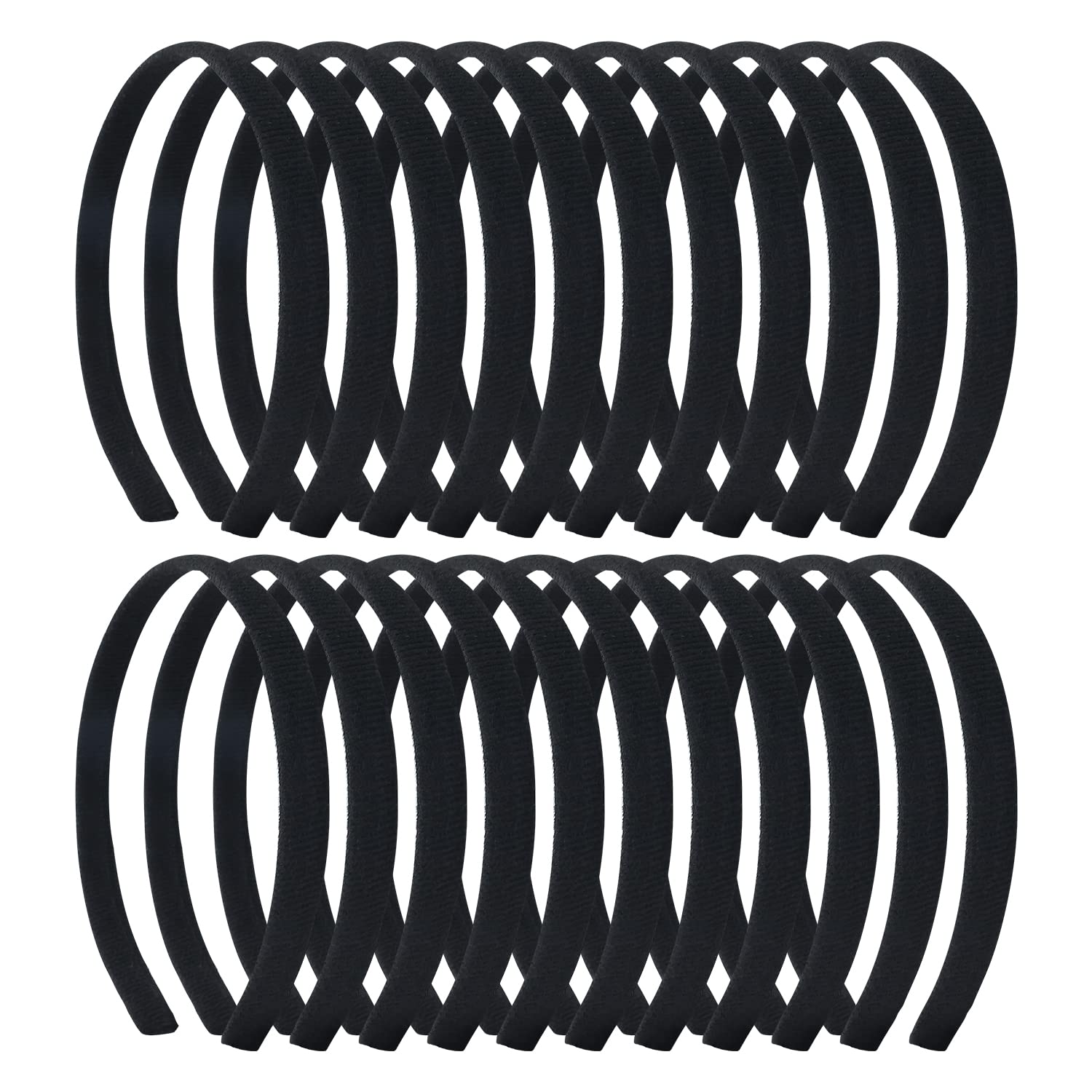 20 Pack Women Plain Black Cloth Covered Thin Hard Plastic Headband Hairband Elastic Hair Hoop Holder Clasp Tiara Crown Headpiece Accessories DIY