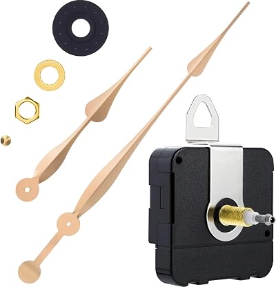 Hicarer High Torque Long Shaft Clock Movement Gold with 12 Inch Spade Hands