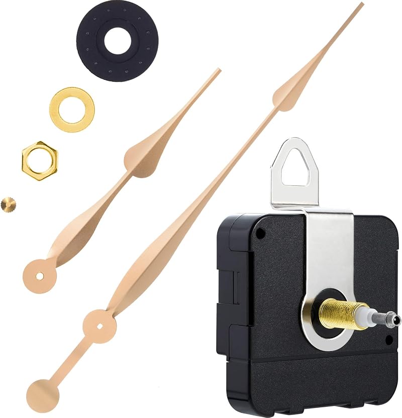 Hicarer High Torque Long Shaft Clock Movement Gold with 12 Inch Spade Hands