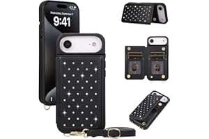 KYFSJPT Crossbody Wallet Case for iPhone 17 Air(6.6") with Detachable Strap - PU Leather Flip Folio with Card Slots & RFID Blocking, Sparkling Diamond Accents-Black