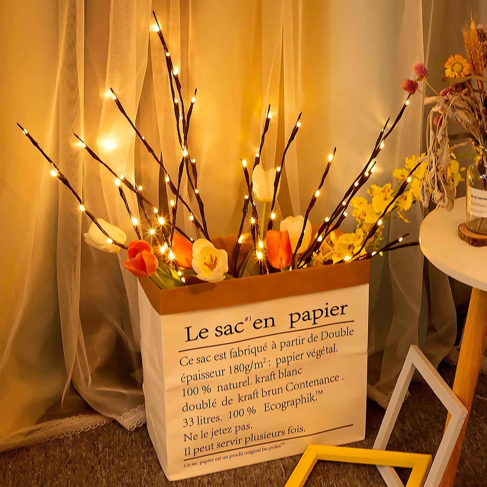 Uonlytech 1Pcs LED Branch Lights Artificial Willow Twig Tree Branches Lamp for Christmas Indoor Outdoor Home Vase Filler Decoration (Without Battery)