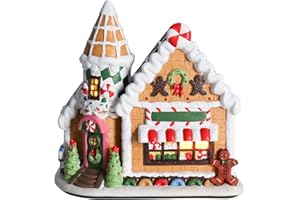 Aircity Handcrafted Ceramic Village House with Warm LED Light, Charming Toy Shop Theme Tabletop and Desk Decor, for Kids and Adults, Year-Round Home Decoration Accent