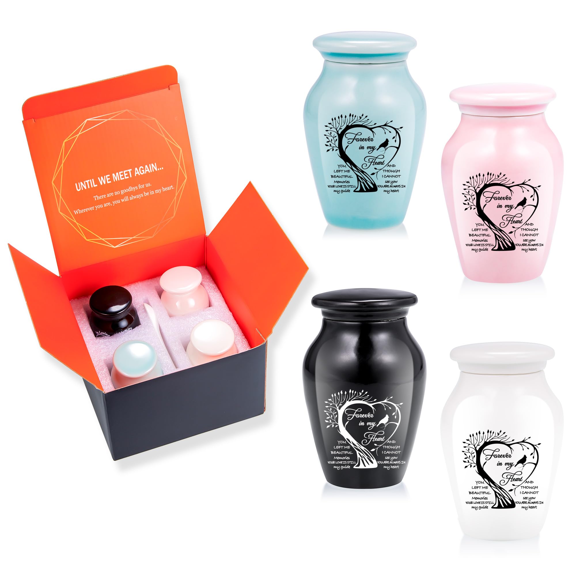 4 PCS Ceramic Keepsake Urns for Human Ashes - Tree of Life Cremation Urn Set in Memorial Gift Box for Sharing with Family